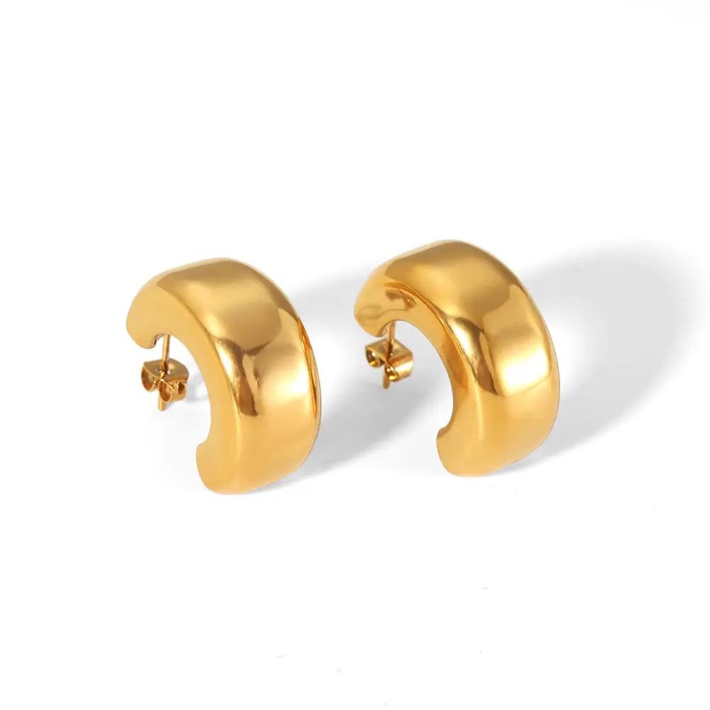 1 paire de boucles d'oreilles à tige simples et classiques en forme de C en acier inoxydable plaqué or 18 carats pour femmes h5 